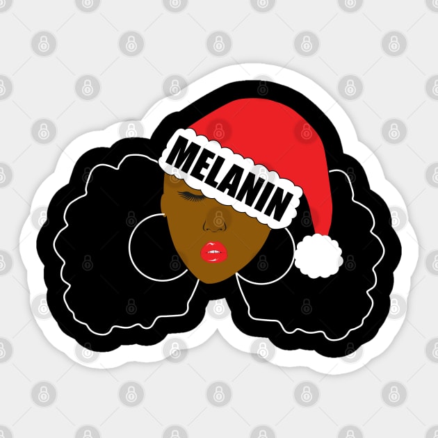 Melanin Christmas Santa Hat Afro Puffs Sticker by blackartmattersshop